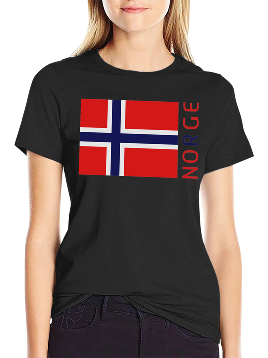 Camiseta Negra con Bandera de Noruega