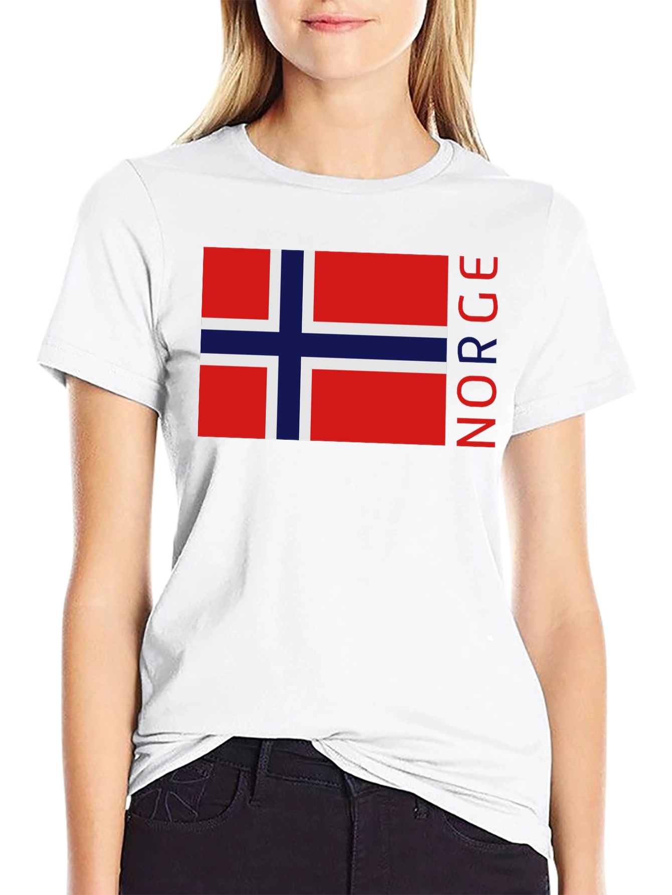 Camiseta Negra con Bandera de Noruega
