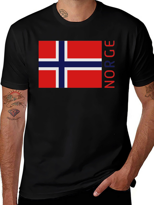 Camiseta Negra con Bandera de Noruega