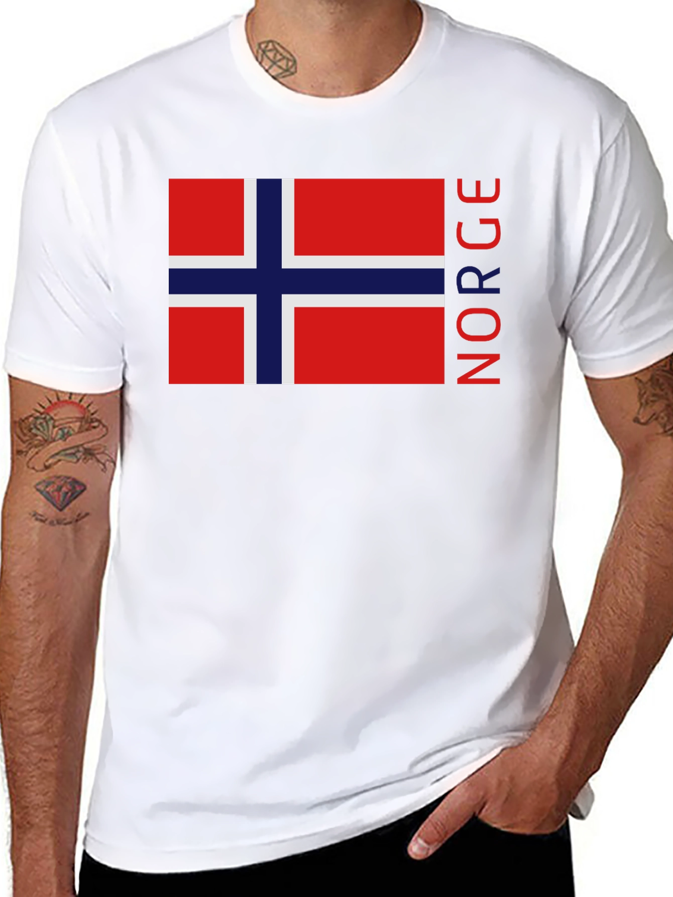 Camiseta Negra con Bandera de Noruega