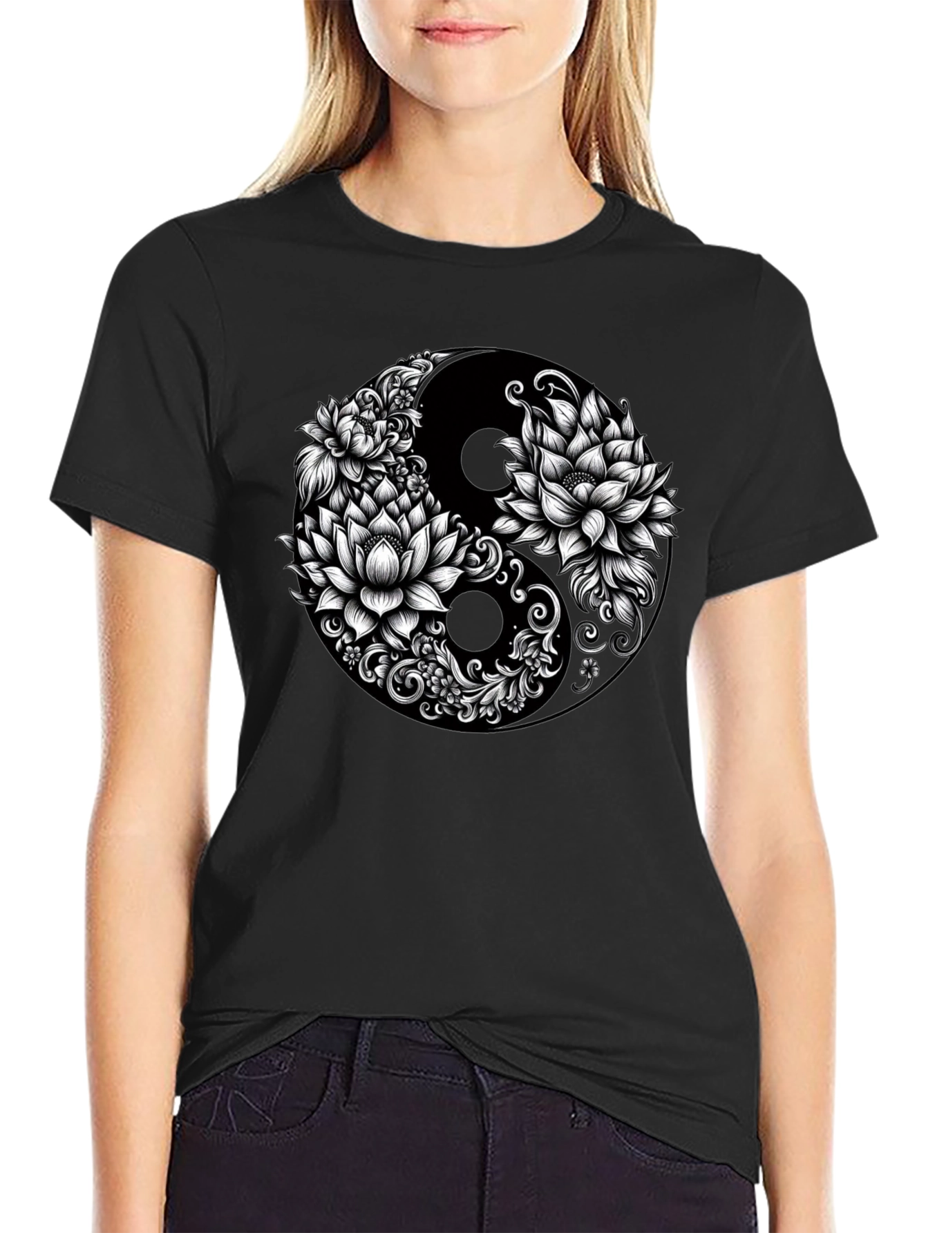 Camiseta Yin Yang Floral - Estilo y Equilibrio