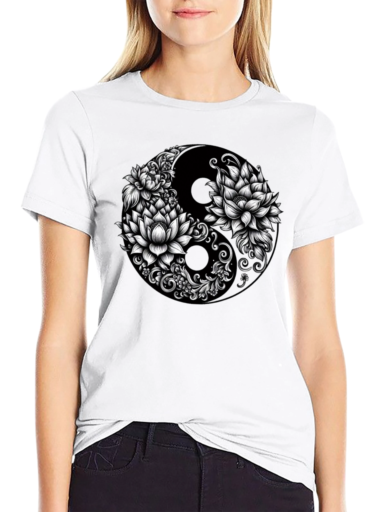 Camiseta Yin Yang Floral - Estilo y Equilibrio