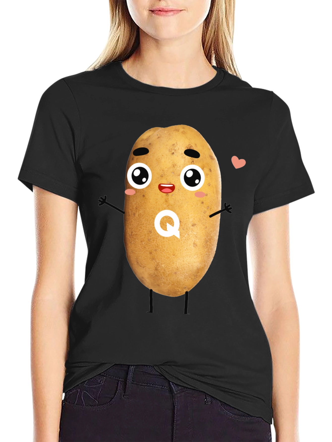 Camiseta Negra con Diseño de Patata Kawaii