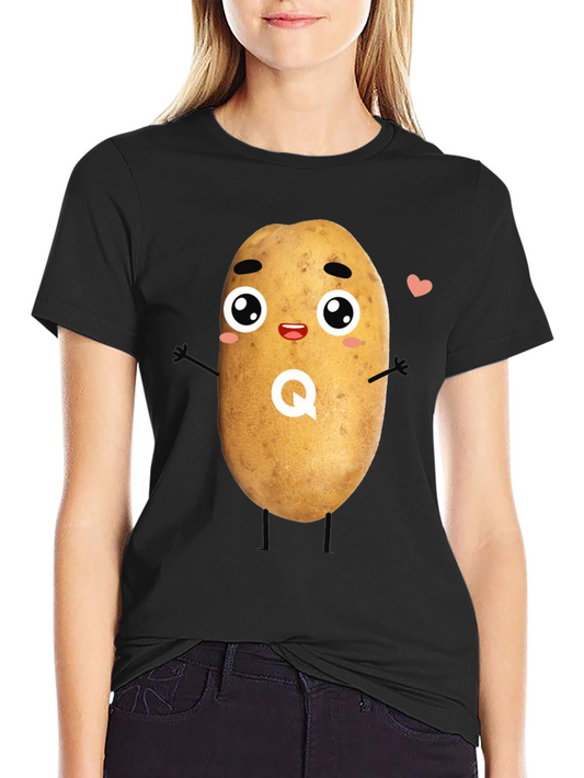 Camiseta Negra con Diseño de Patata Kawaii