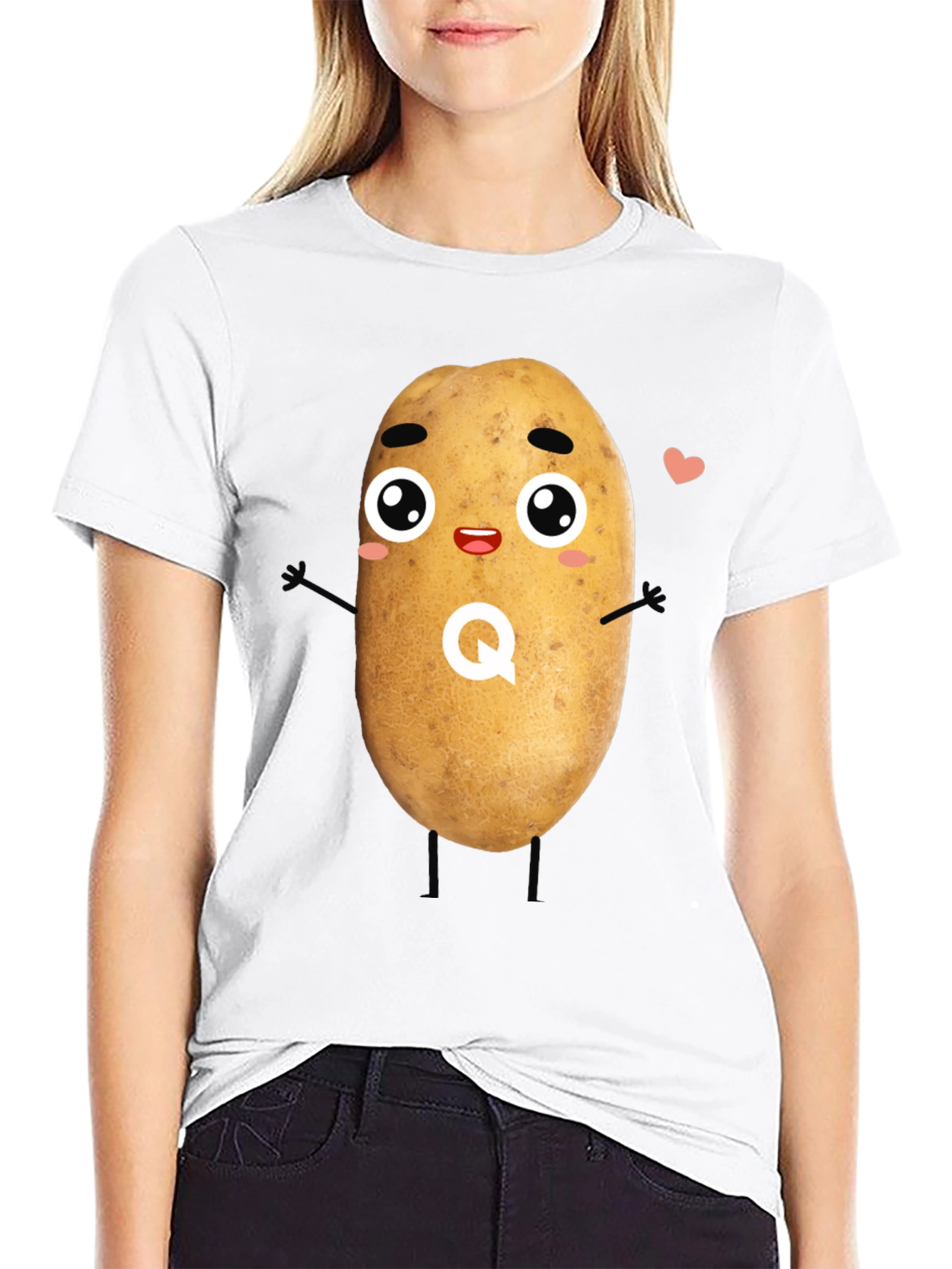 Camiseta Negra con Diseño de Patata Kawaii