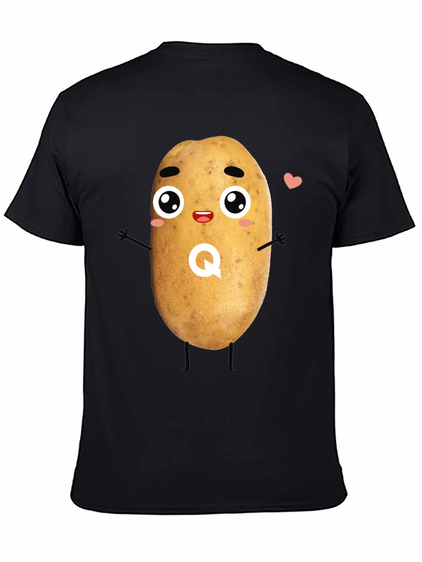 Camiseta Negra con Diseño de Patata Kawaii