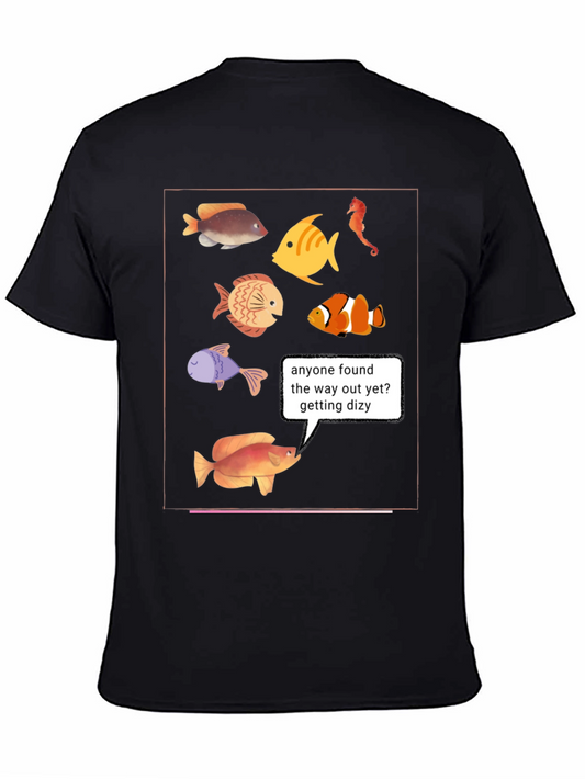 Camiseta Negra con Diseño de Peces Divertidos