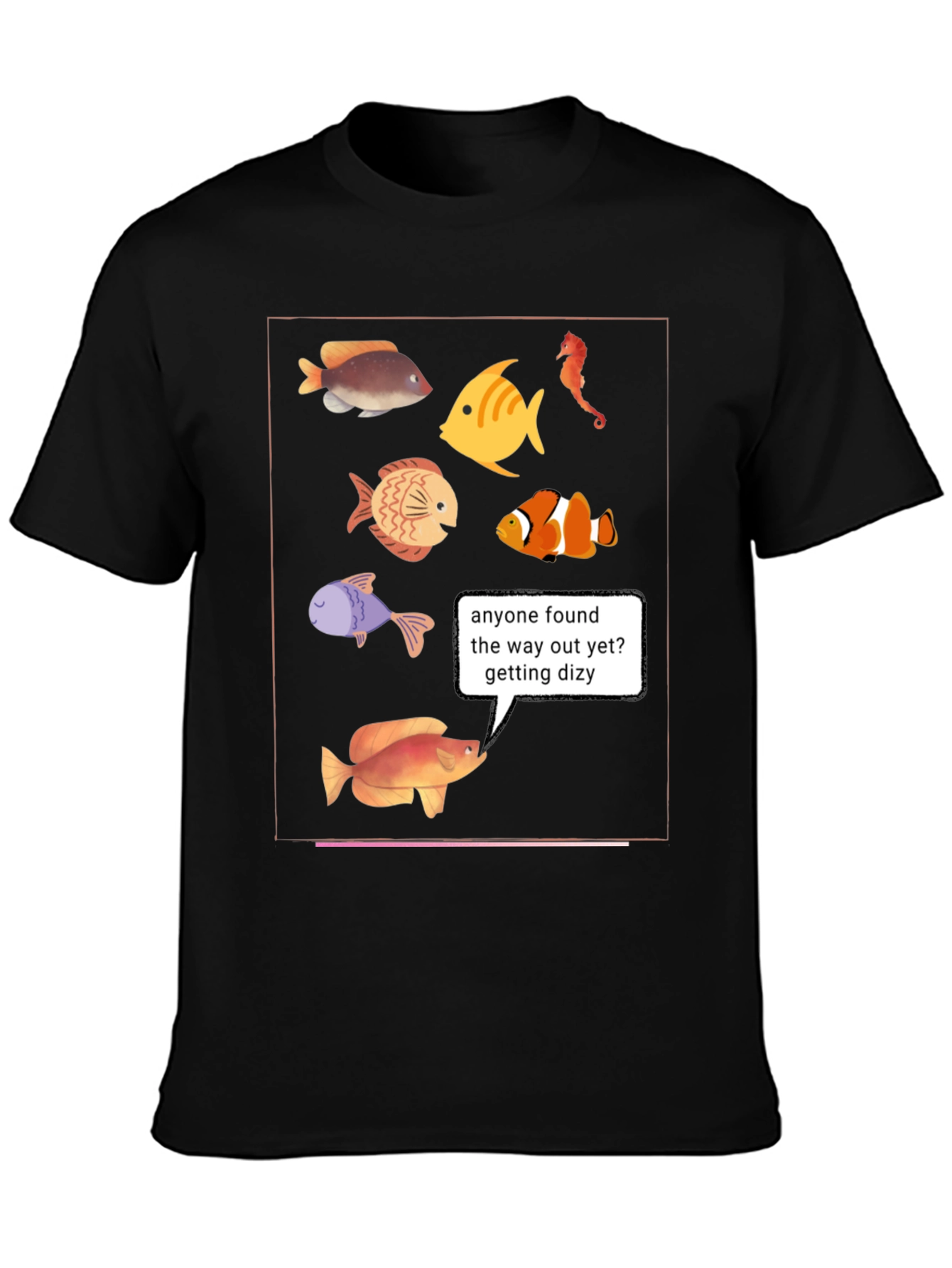 Camiseta Negra con Diseño de Peces Divertidos