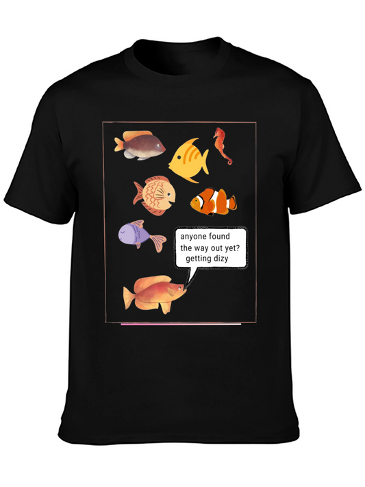 Camiseta Negra con Diseño de Peces Divertidos