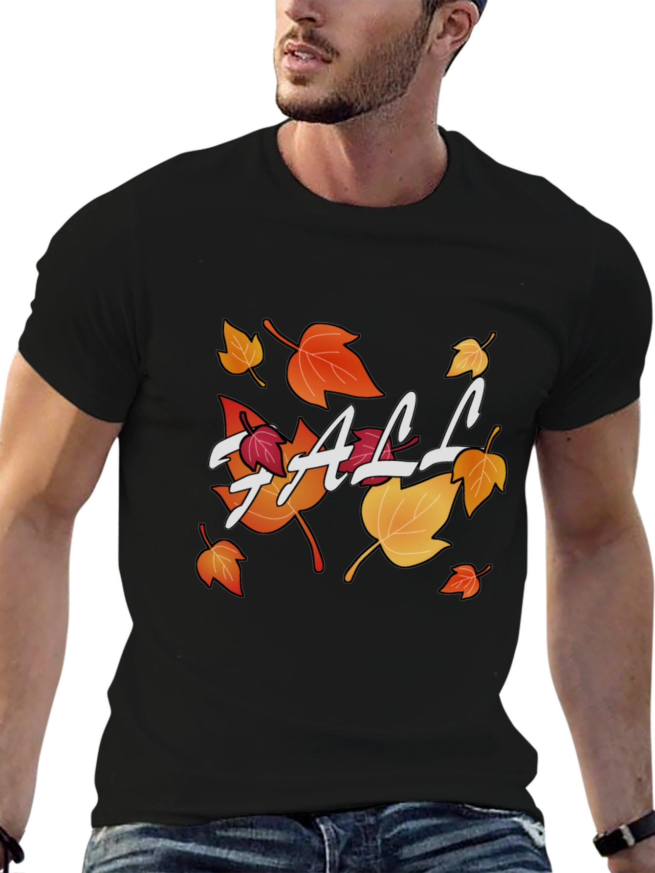 Camiseta Negra Estampada de Otoño para Hombre