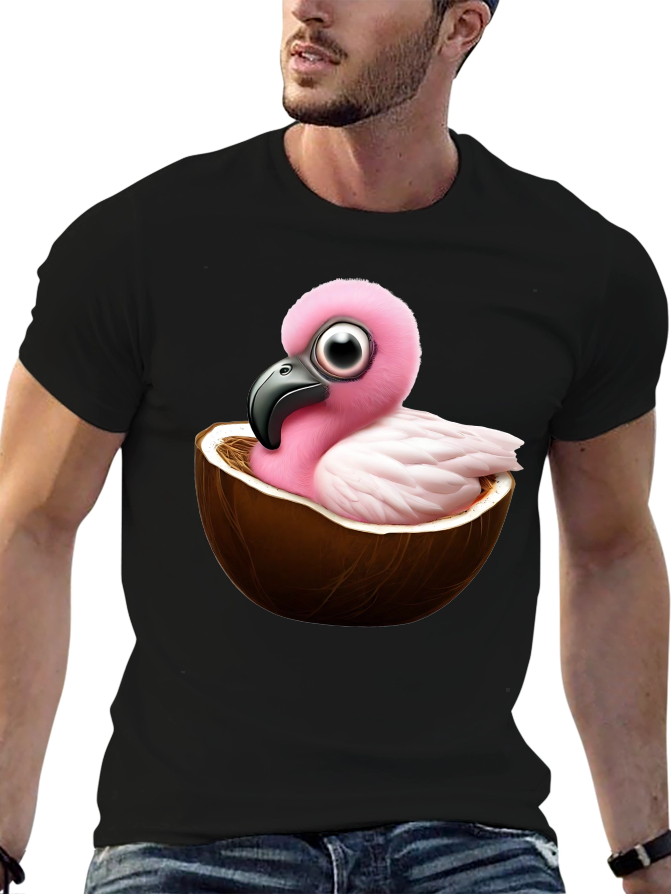 Camiseta Negra con Diseño Divertido de Ave en Coco