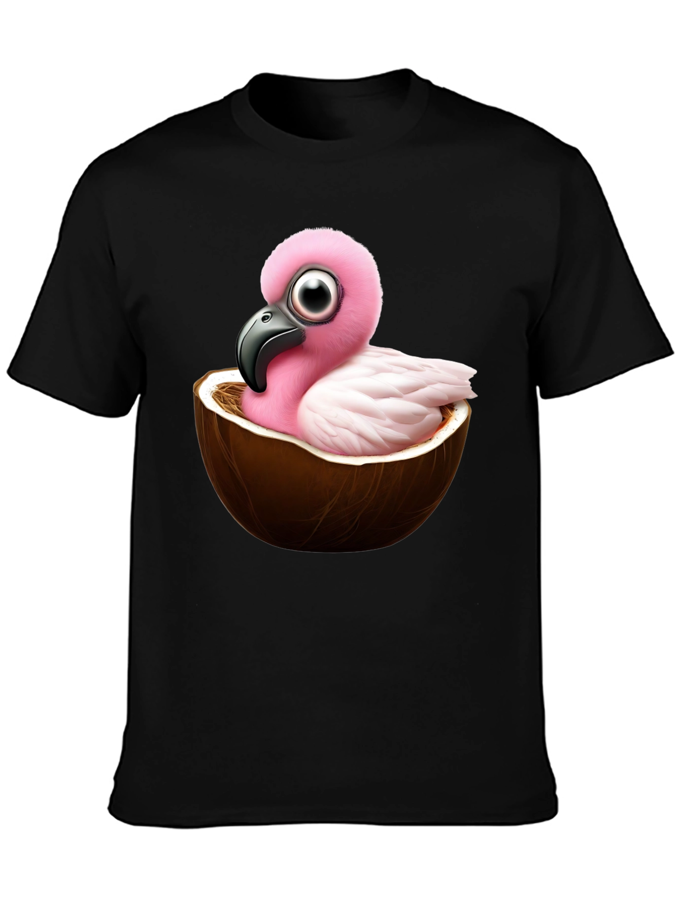 Camiseta Negra con Diseño Divertido de Ave en Coco
