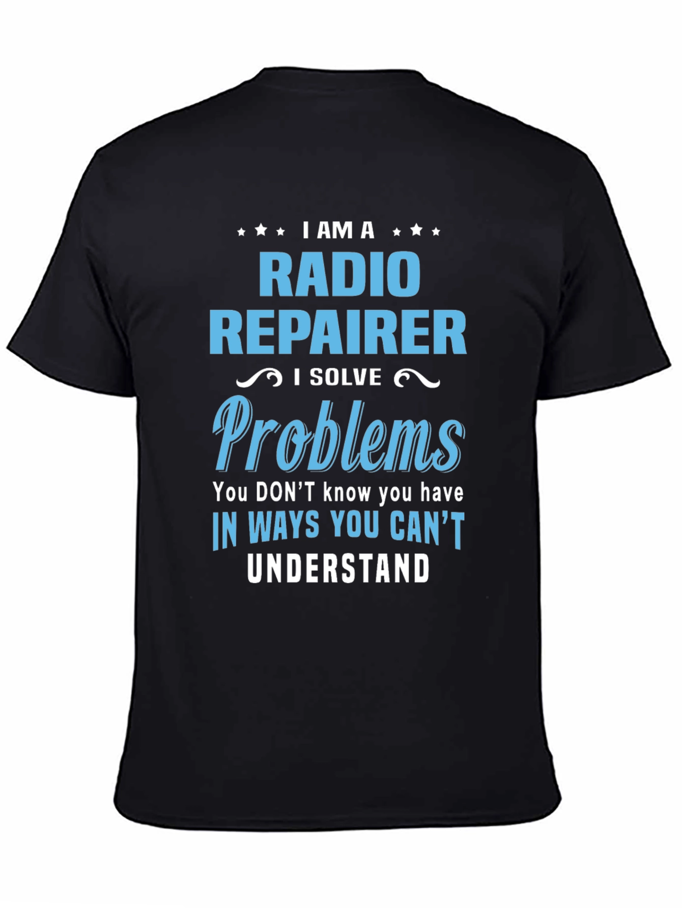 Camiseta Negra con Diseño de Reparador de Radio