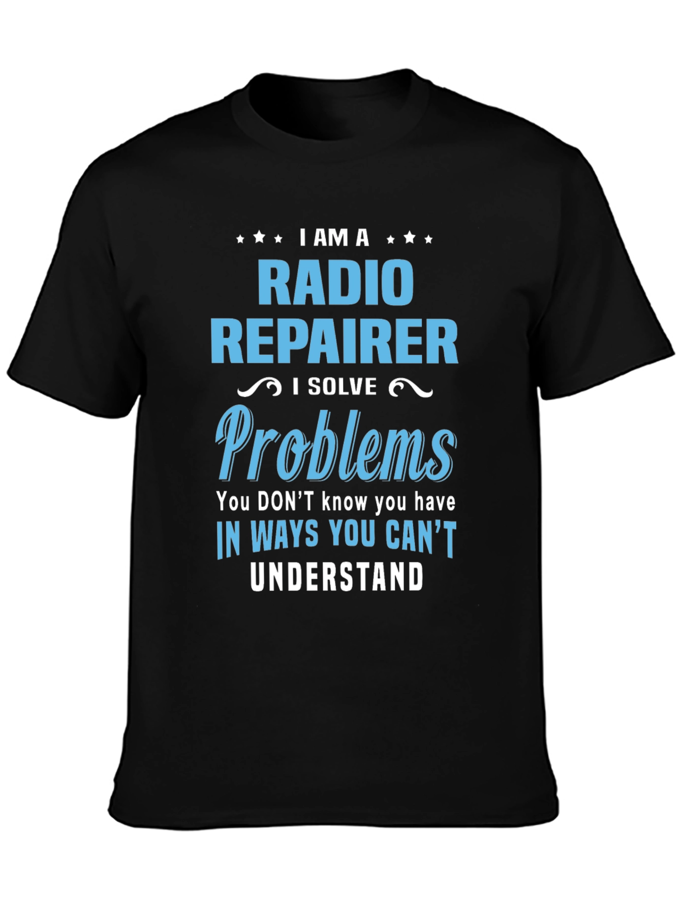 Camiseta Negra con Diseño de Reparador de Radio