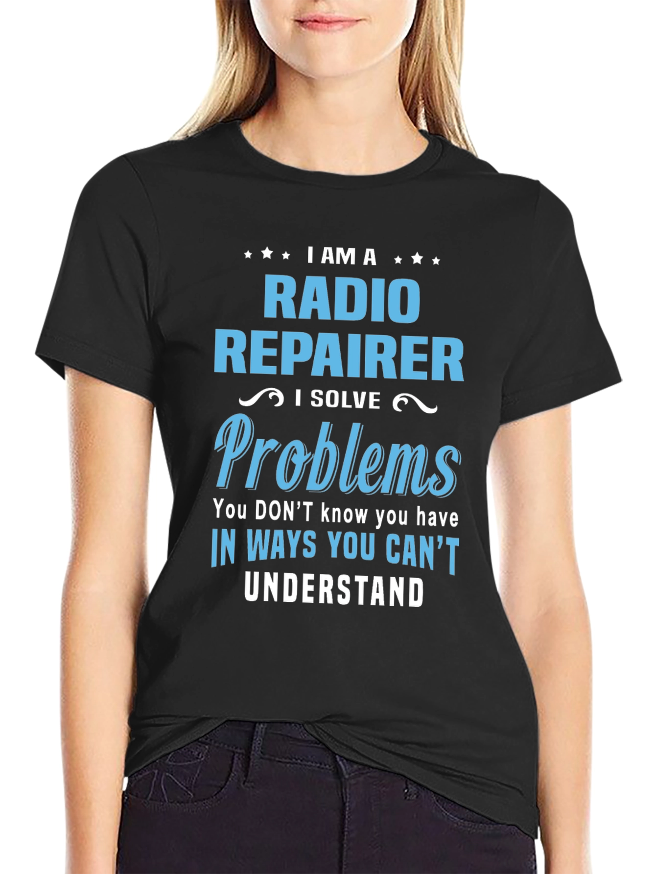 Camiseta Negra con Diseño de Reparador de Radio