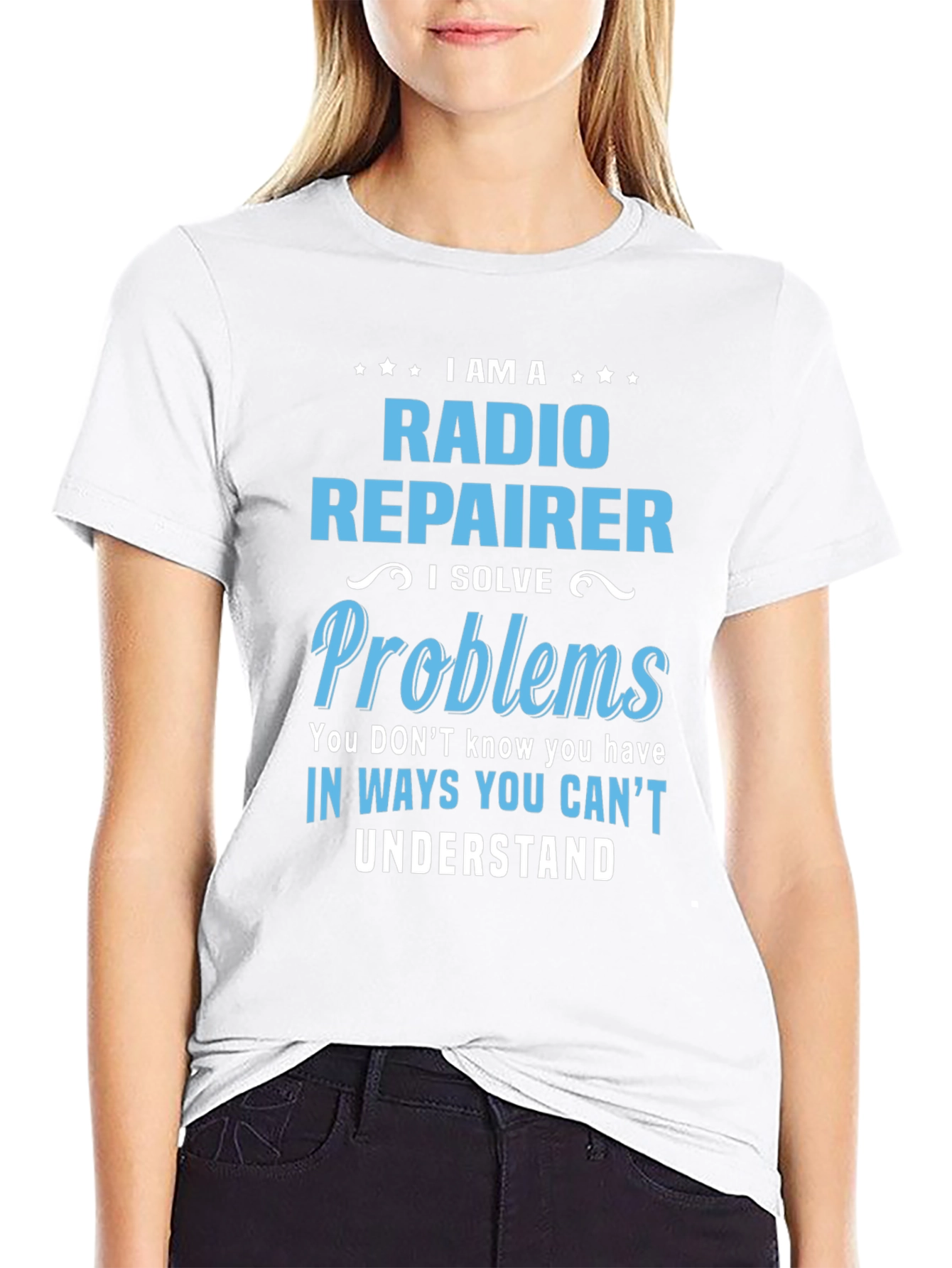 Camiseta Negra con Diseño de Reparador de Radio