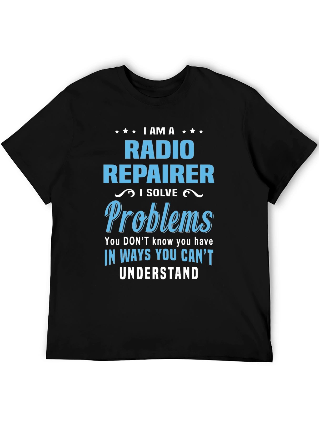 Camiseta Negra con Diseño de Reparador de Radio
