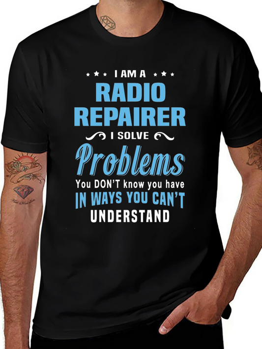 Camiseta Negra con Diseño de Reparador de Radio