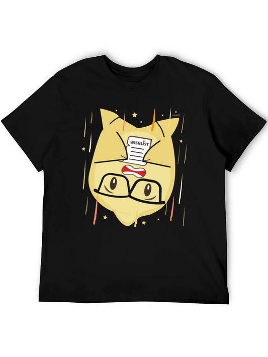 Camiseta Negra con Diseño de Gato Lista de Deseos