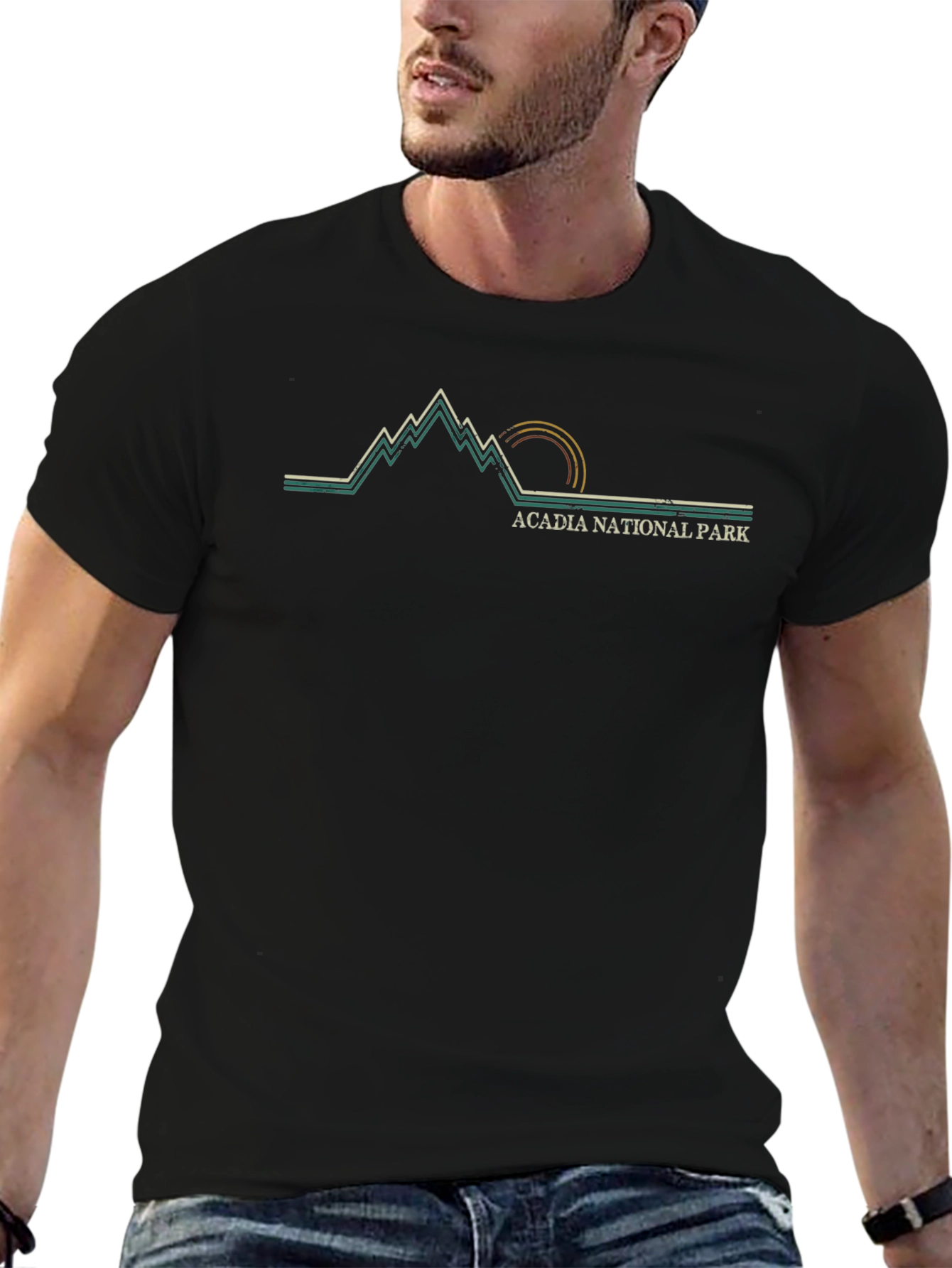 Camiseta Negra Diseño Parque Nacional Acadia