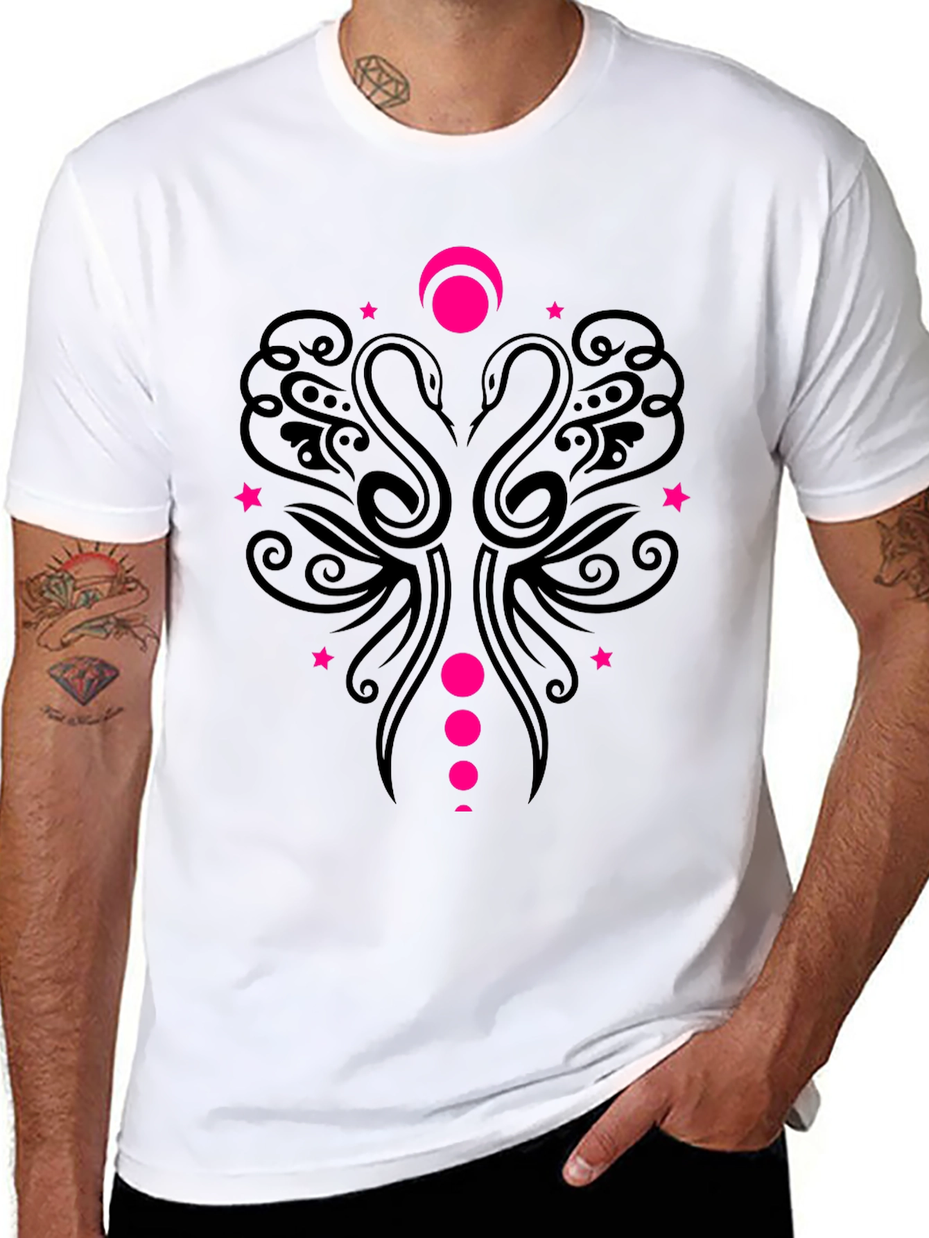 Camiseta Negra con Diseño Swan Moon