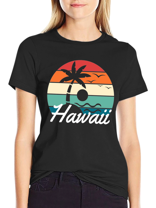 Camiseta Hawaii Retro Vintage Atardecer Palmera