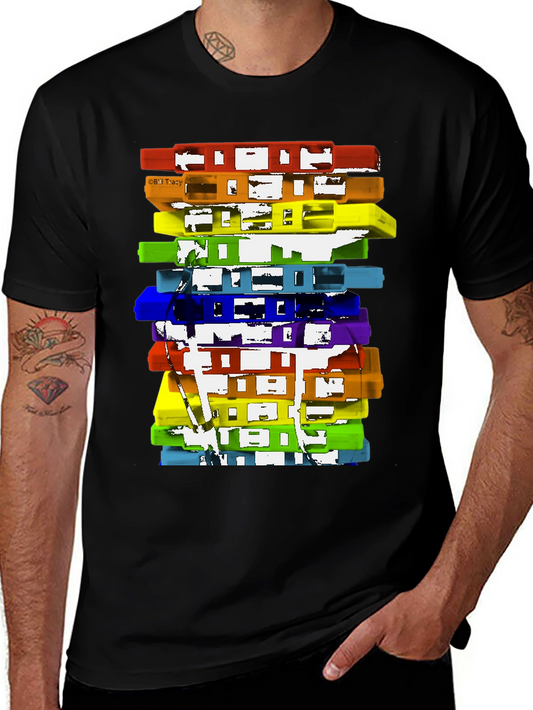 Camiseta Negra con Diseño de Cassettes Retro