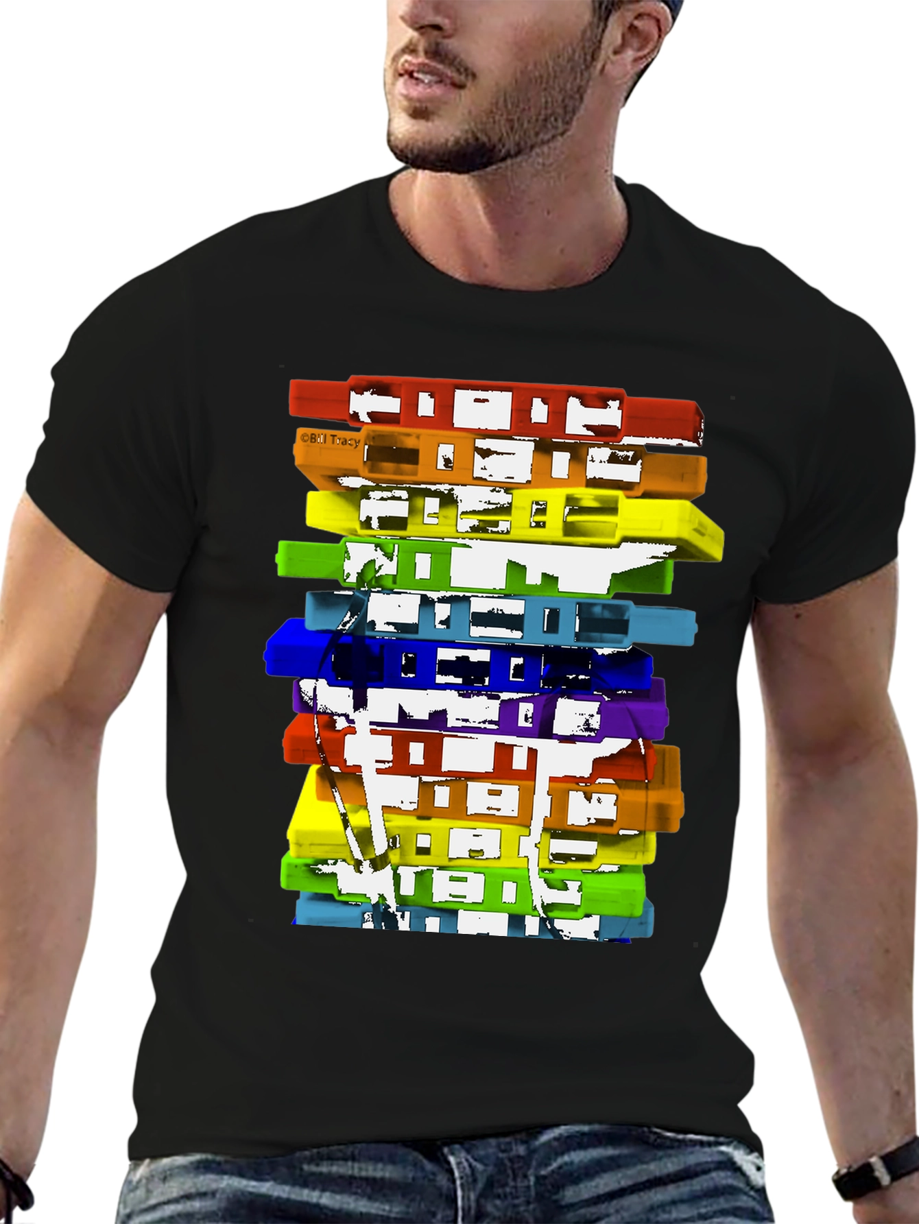 Camiseta Negra con Diseño de Cassettes Retro