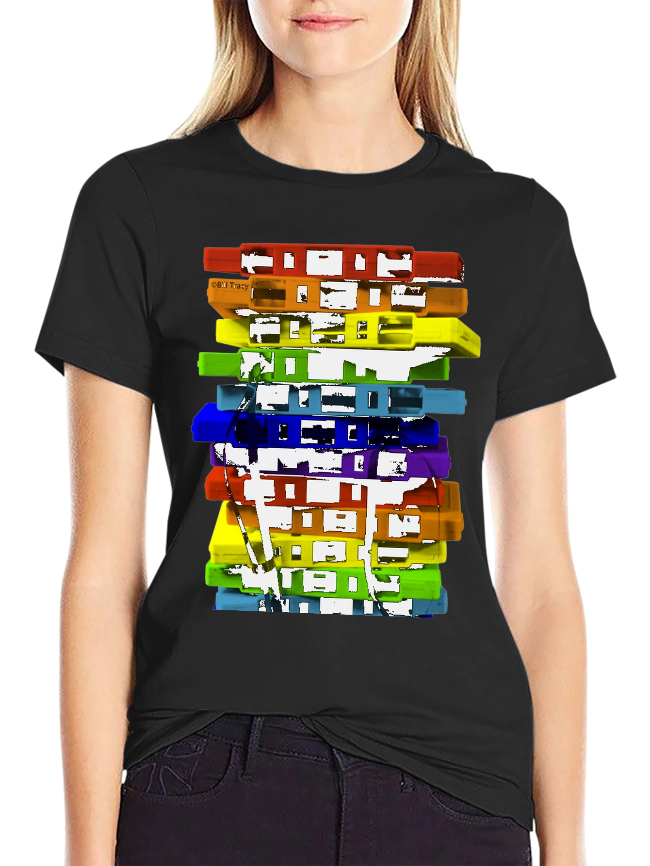 Camiseta Negra con Diseño de Cassettes Retro