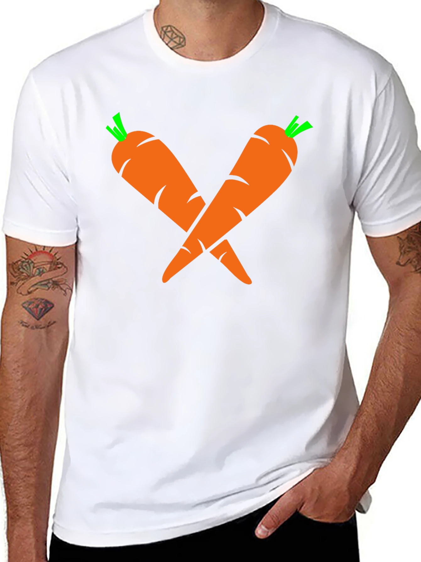 Camiseta Negra con Diseño de Zanahorias Cruzadas