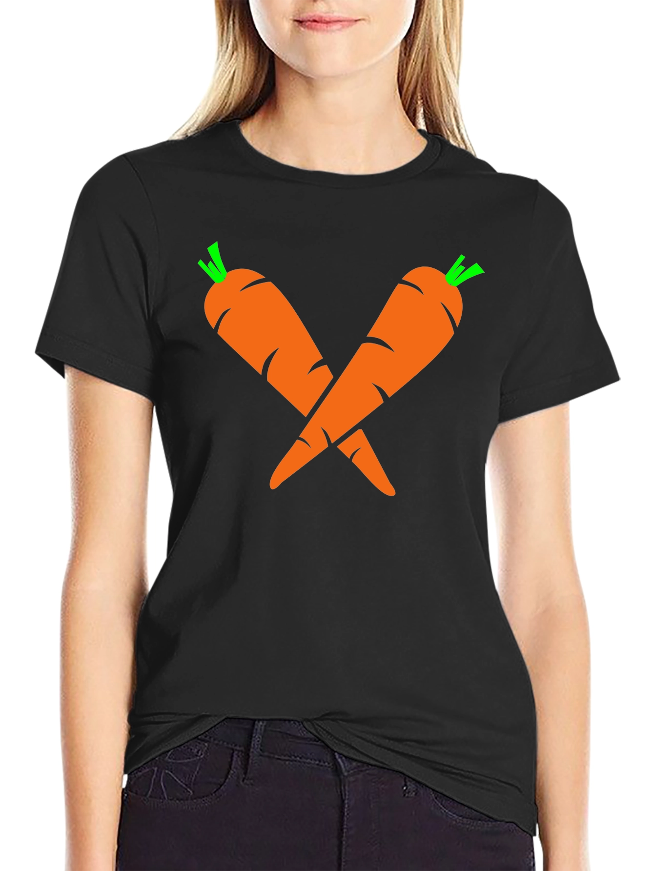 Camiseta Negra con Diseño de Zanahorias Cruzadas