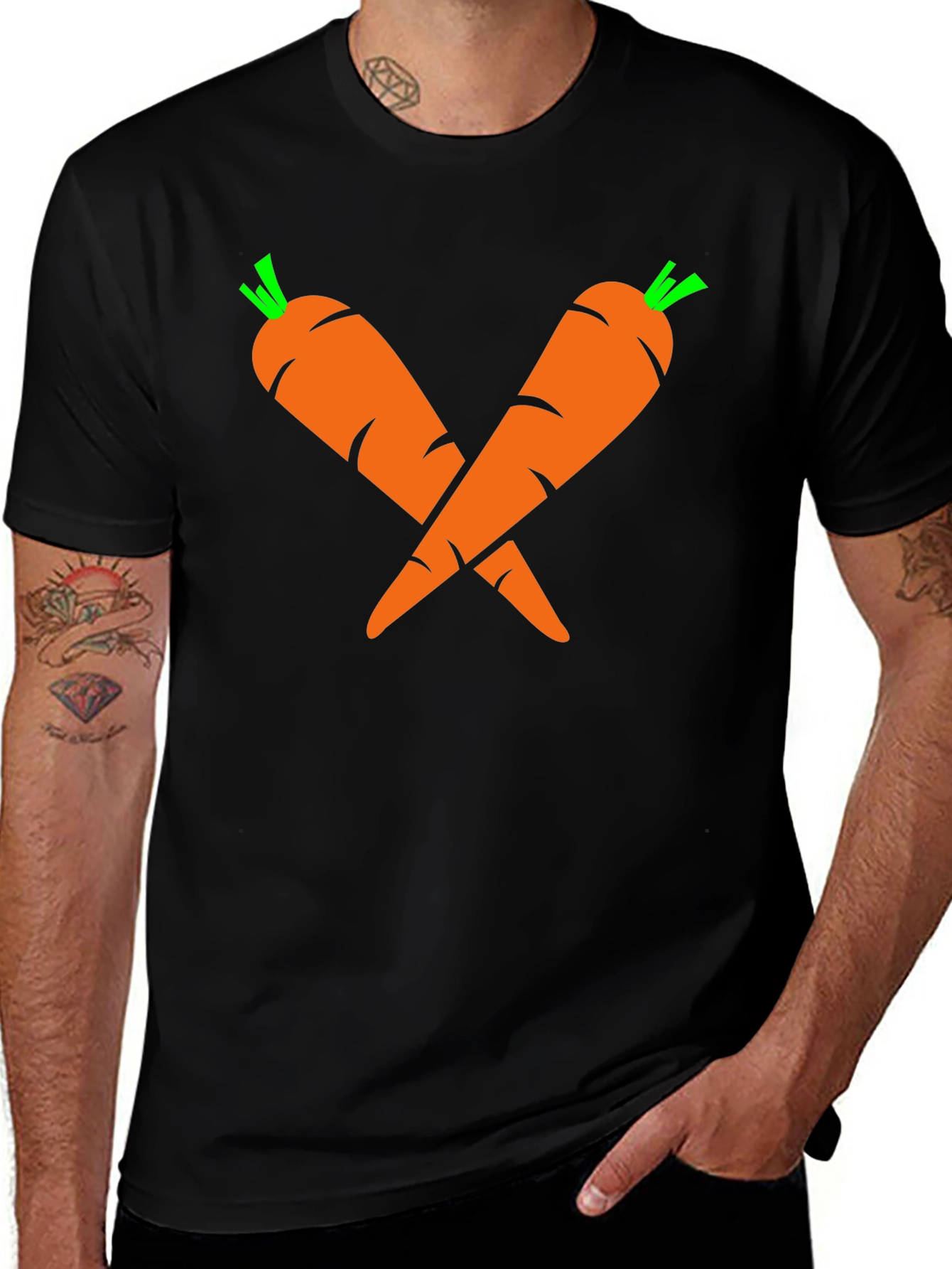 Camiseta Negra con Diseño de Zanahorias Cruzadas