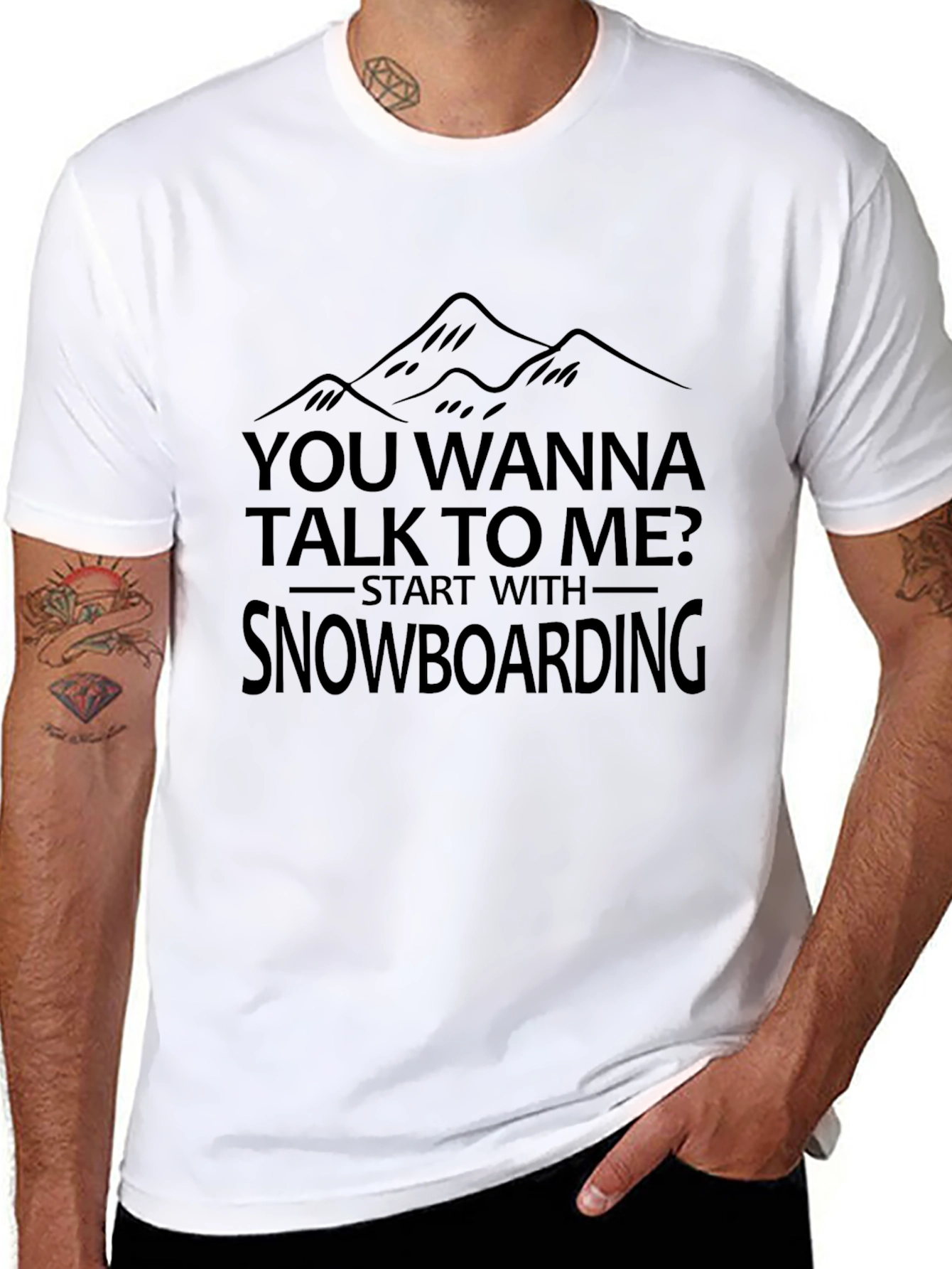Camiseta Negra Snowboarding Mensaje Montaña
