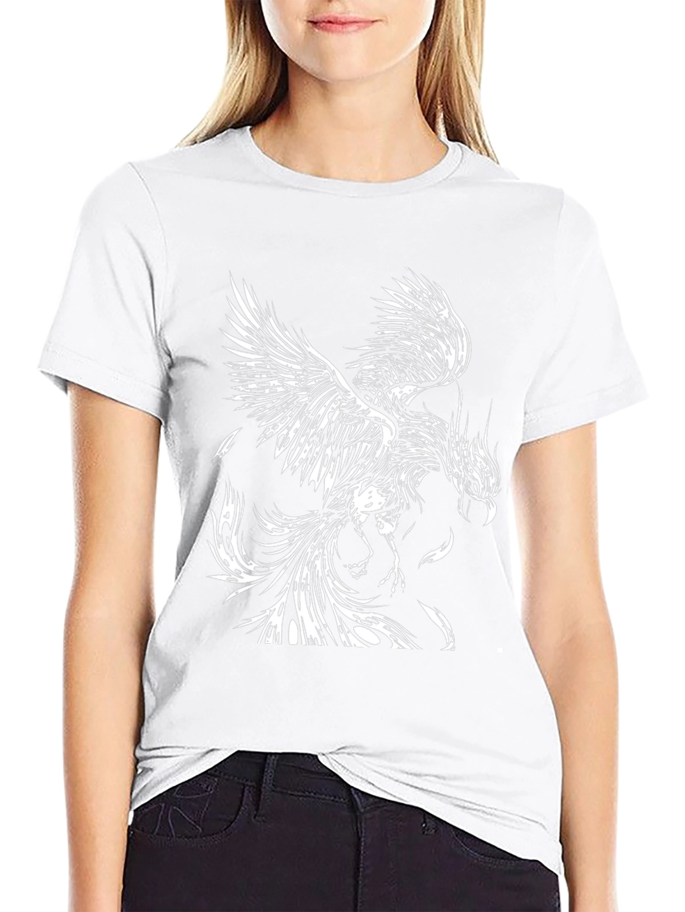 Camiseta Negra con Diseño de Fénix Blanco