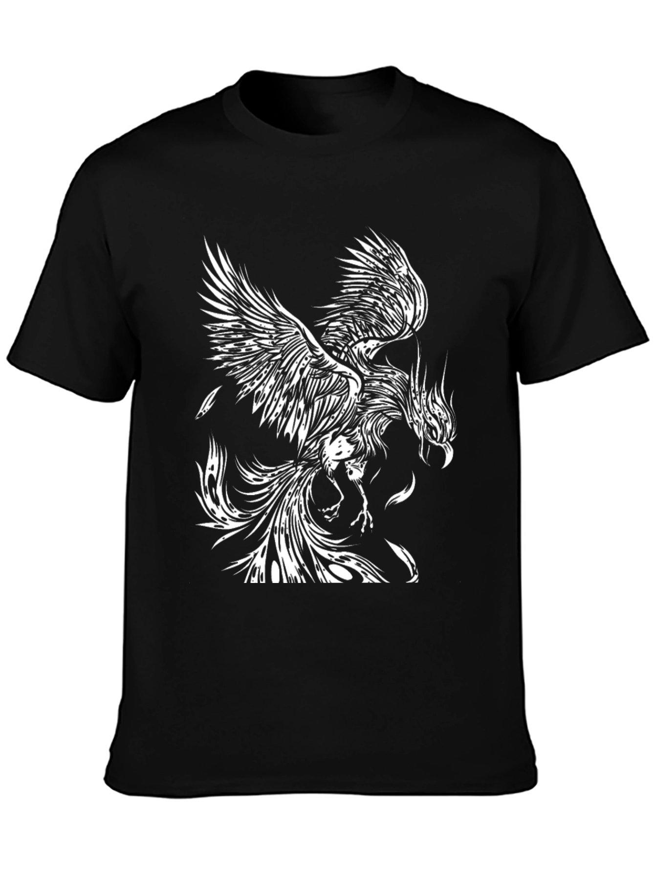 Camiseta Negra con Diseño de Fénix Blanco
