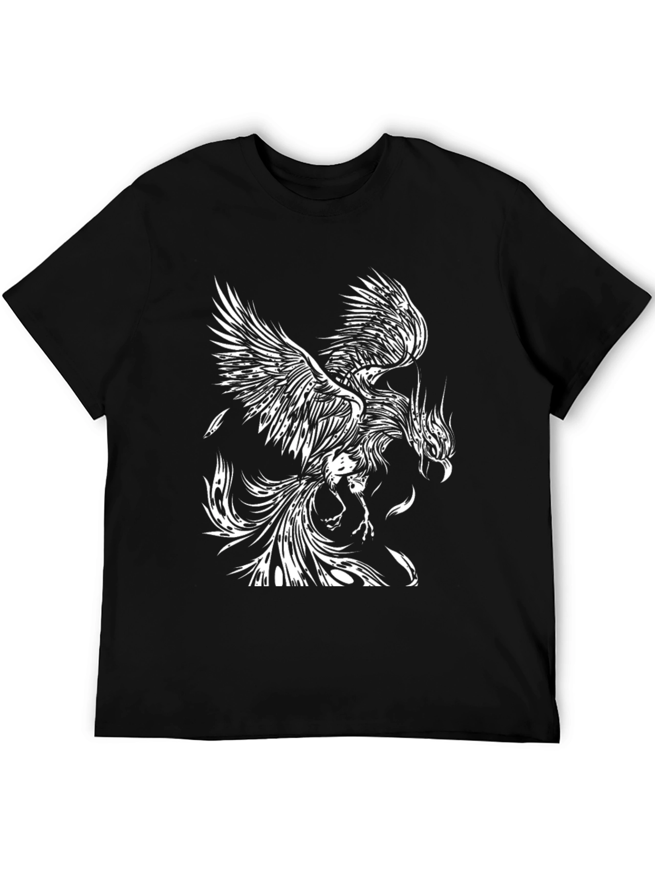 Camiseta Negra con Diseño de Fénix Blanco