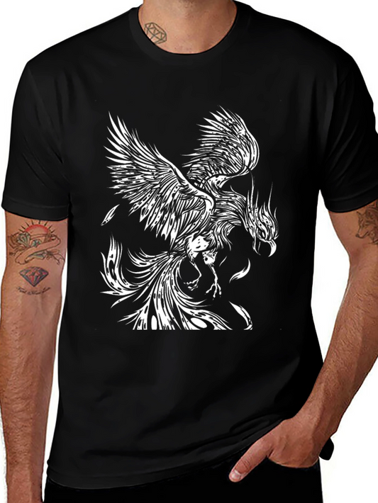 Camiseta Negra con Diseño de Fénix Blanco
