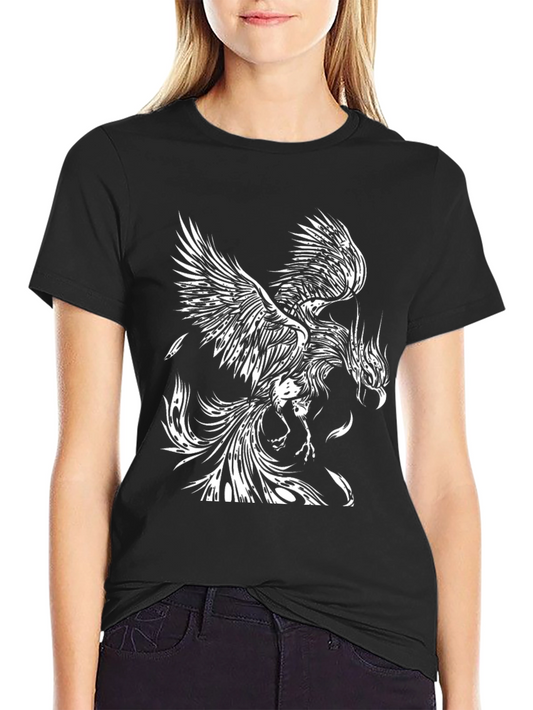 Camiseta Negra con Diseño de Fénix Blanco