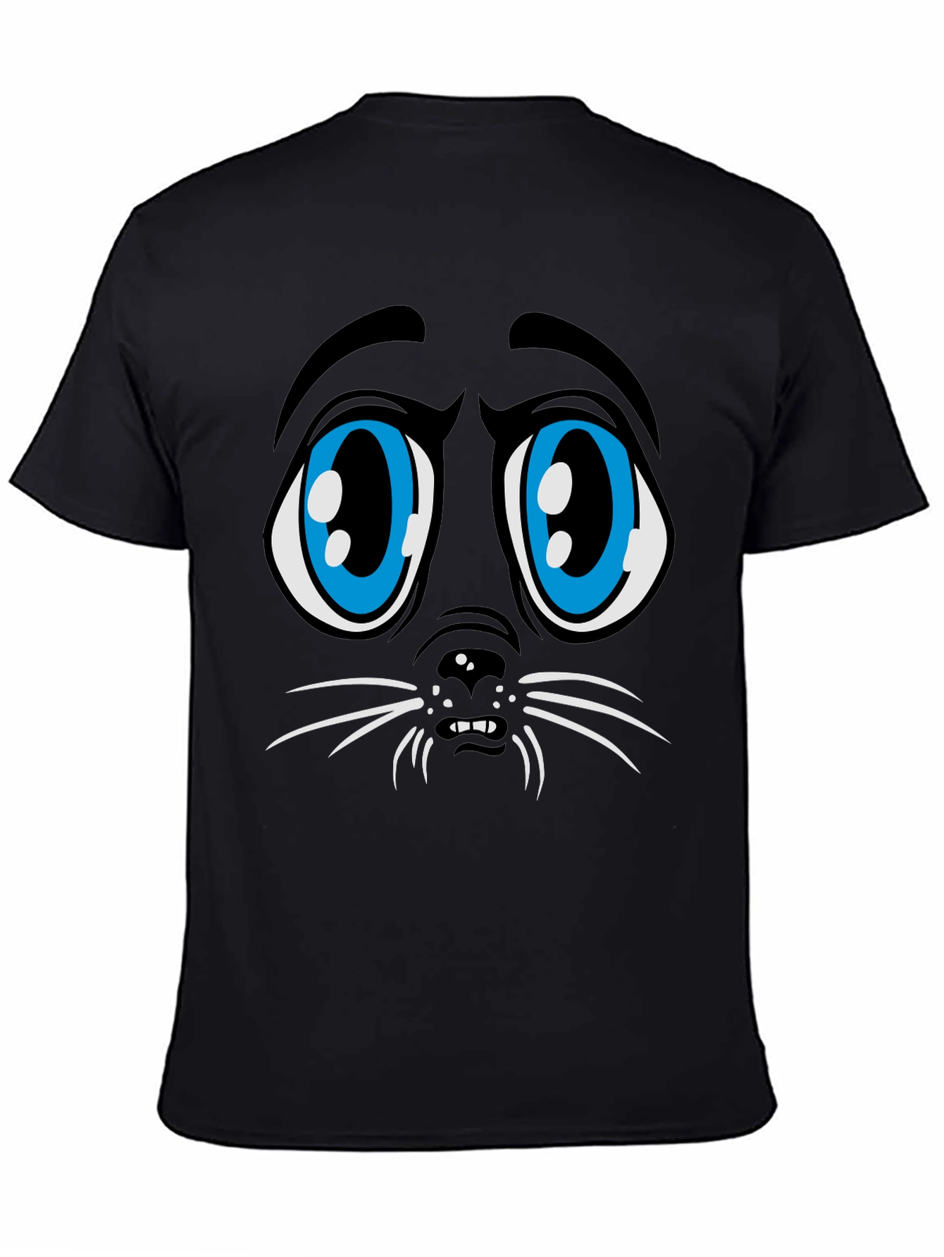 Camiseta Negra Estampado Cara de Gato Triste