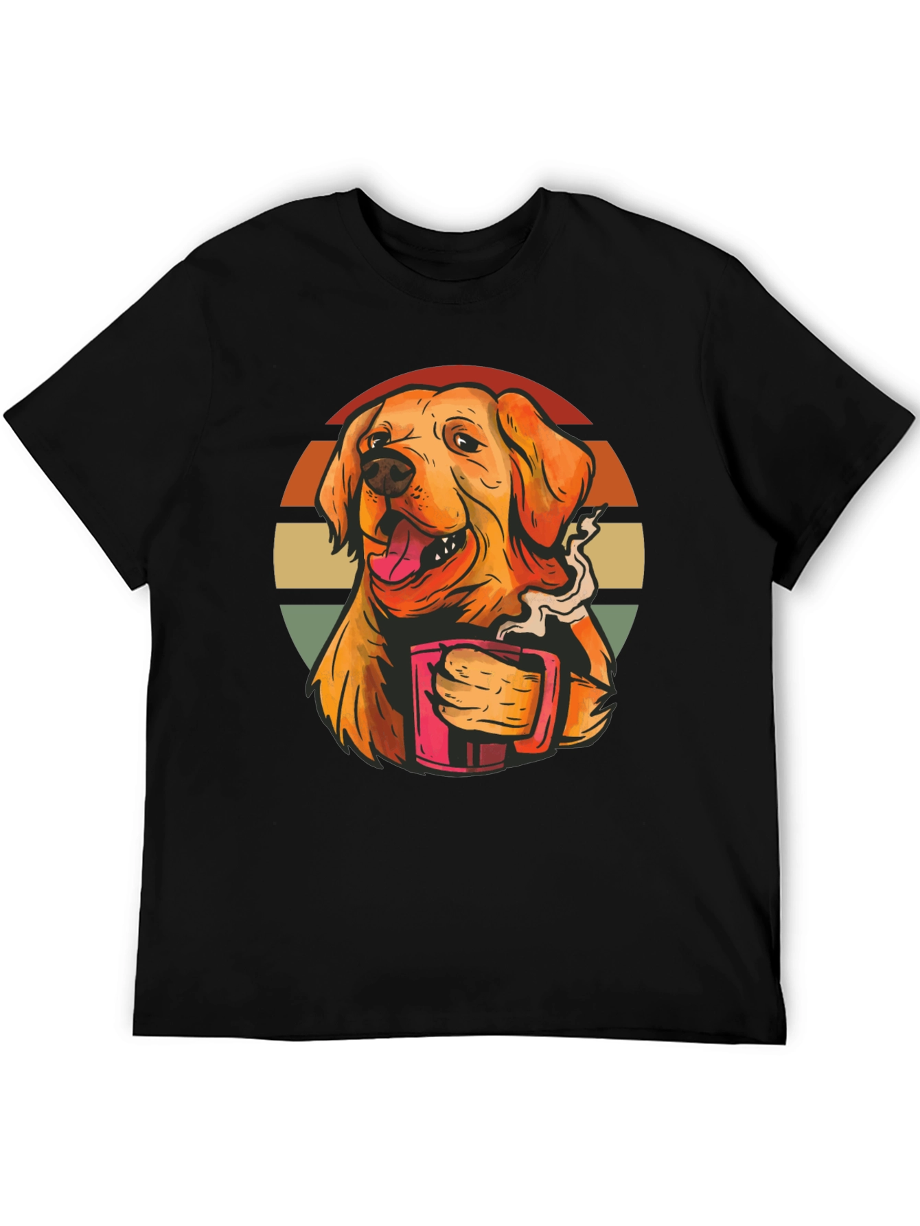 Camiseta Negra con Diseño de Perro y Café
