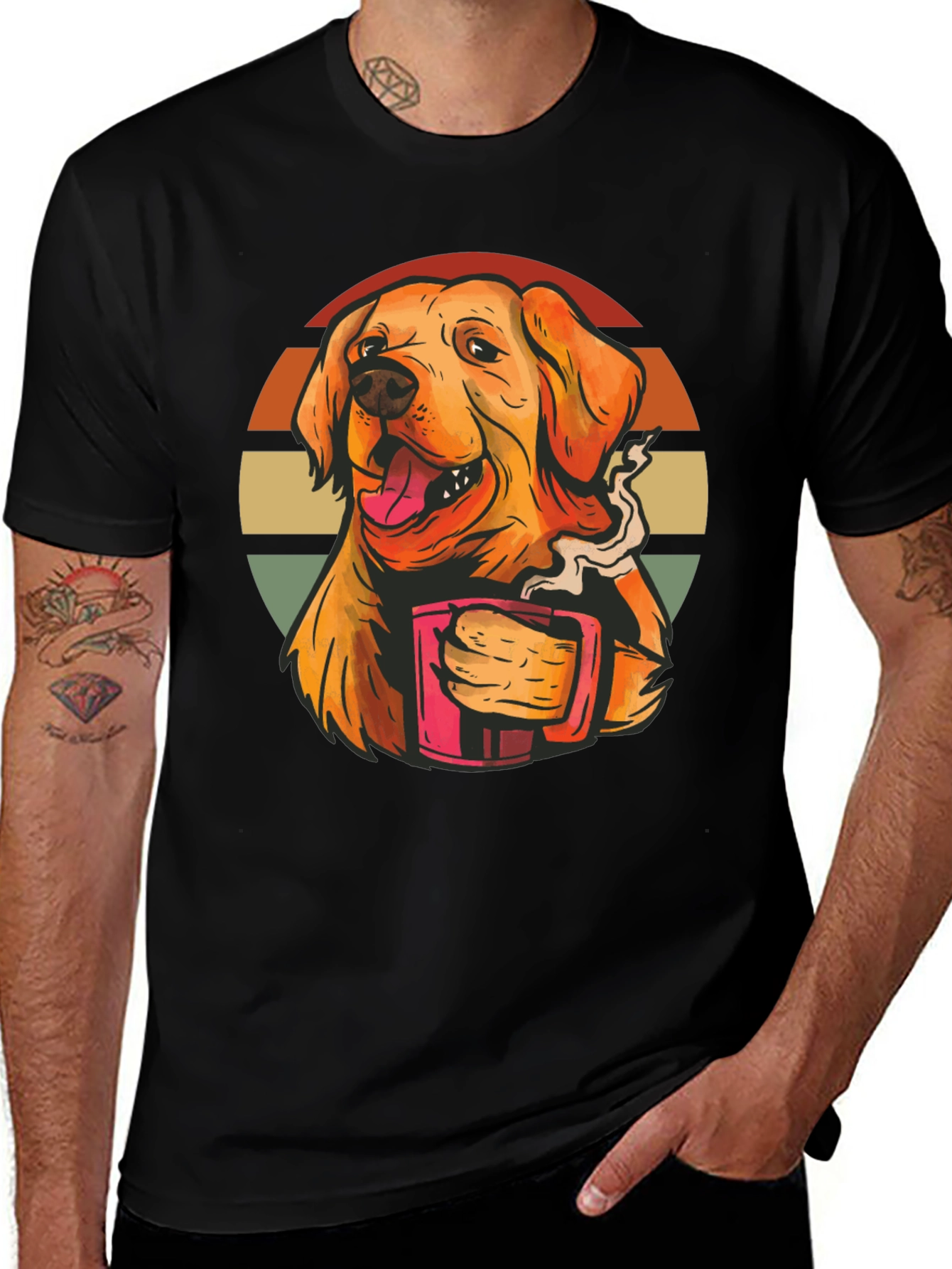 Camiseta Negra con Diseño de Perro y Café