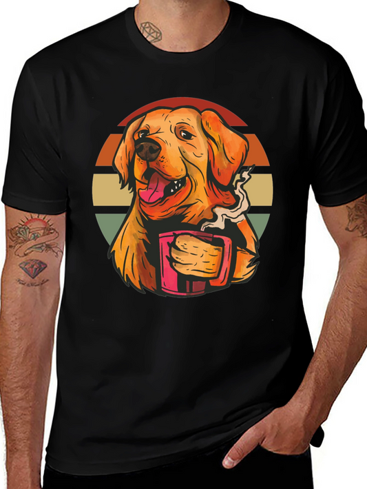 Camiseta Negra con Diseño de Perro y Café
