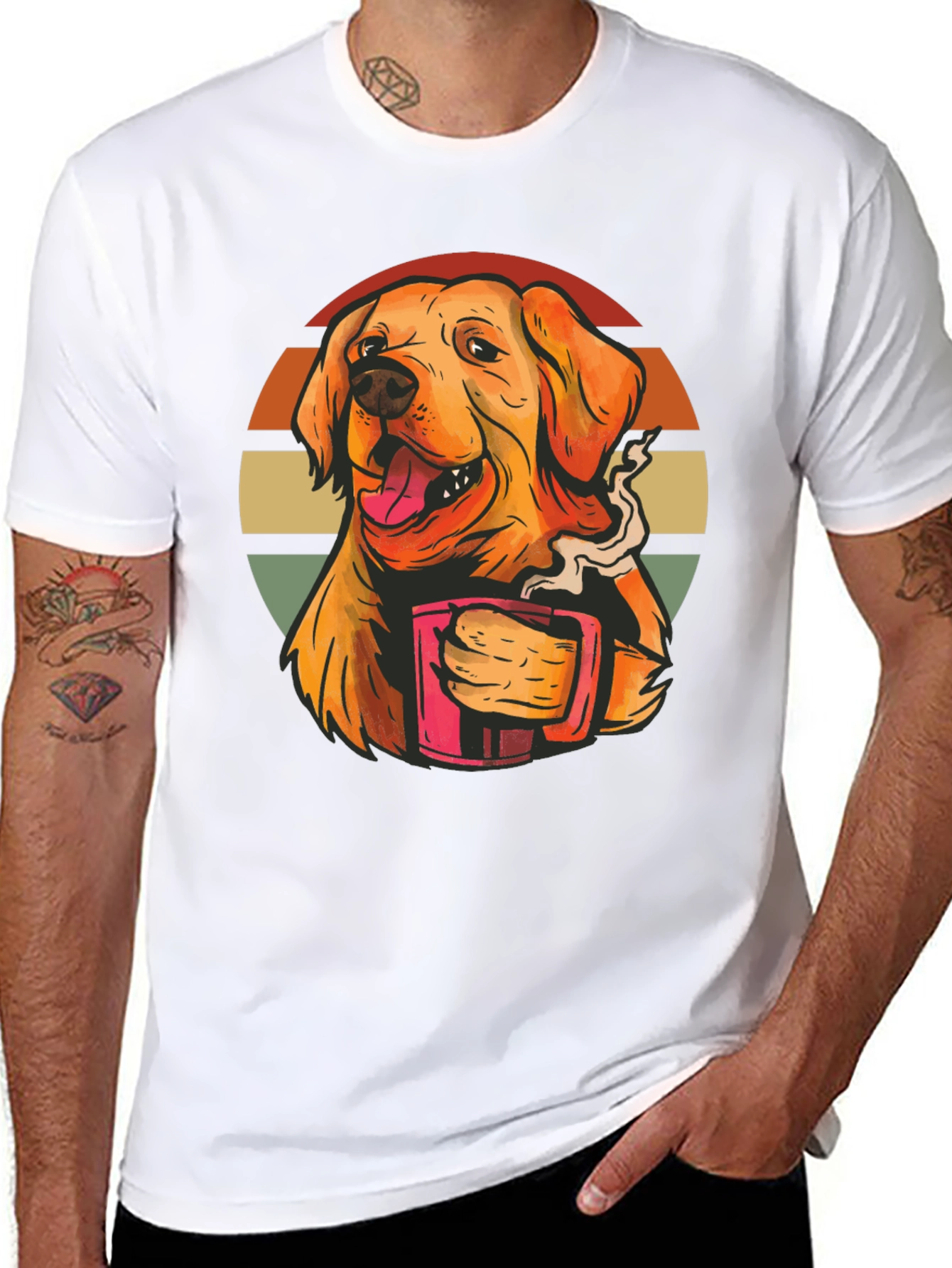 Camiseta Negra con Diseño de Perro y Café