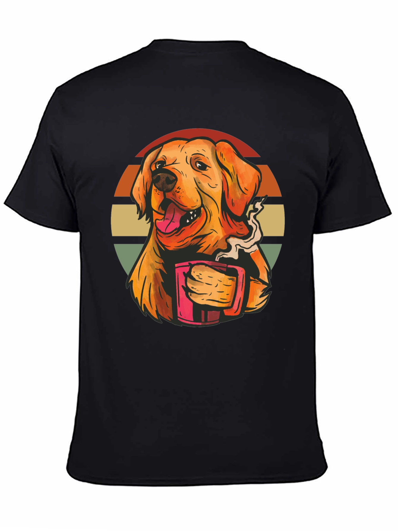 Camiseta Negra con Diseño de Perro y Café
