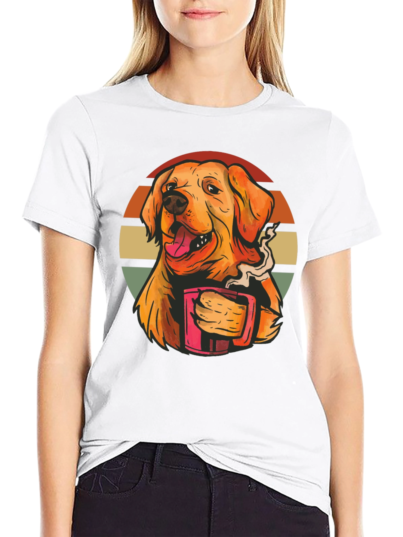 Camiseta Negra con Diseño de Perro y Café