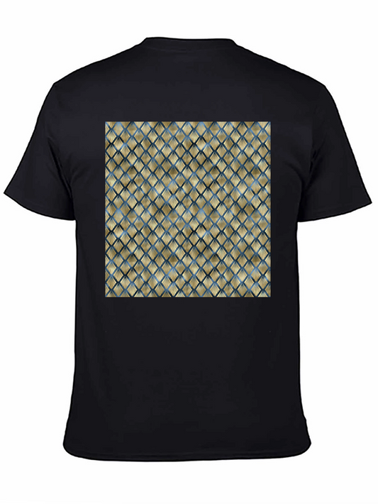 Camiseta Negra con Diseño Art Deco Dorado y Azul