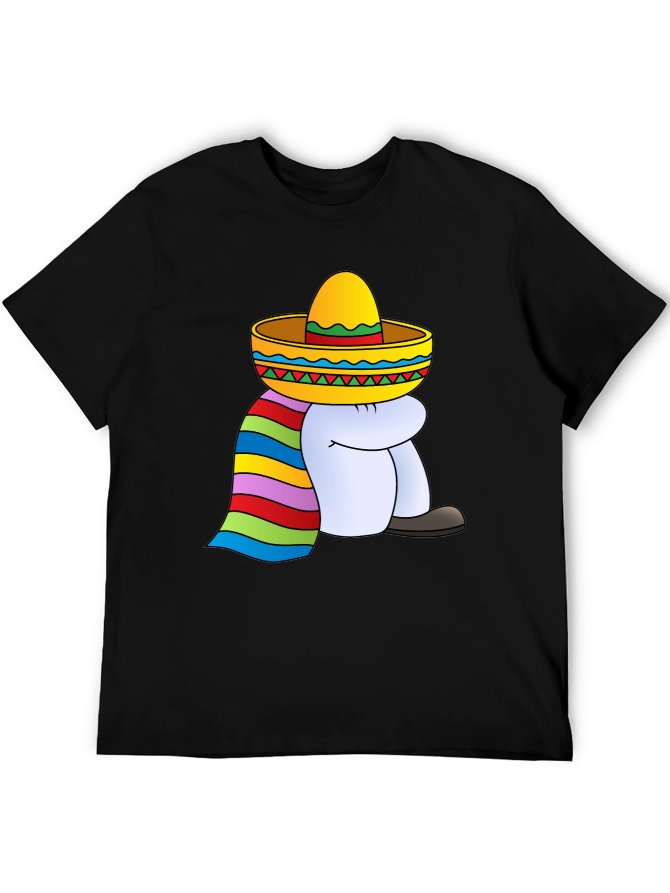 Camiseta Negra con Diseño de Sombrero y Poncho