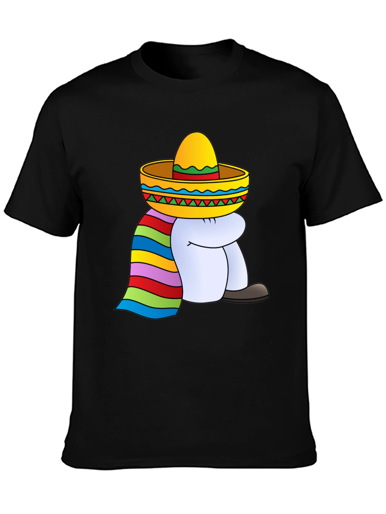 Camiseta Negra con Diseño de Sombrero y Poncho