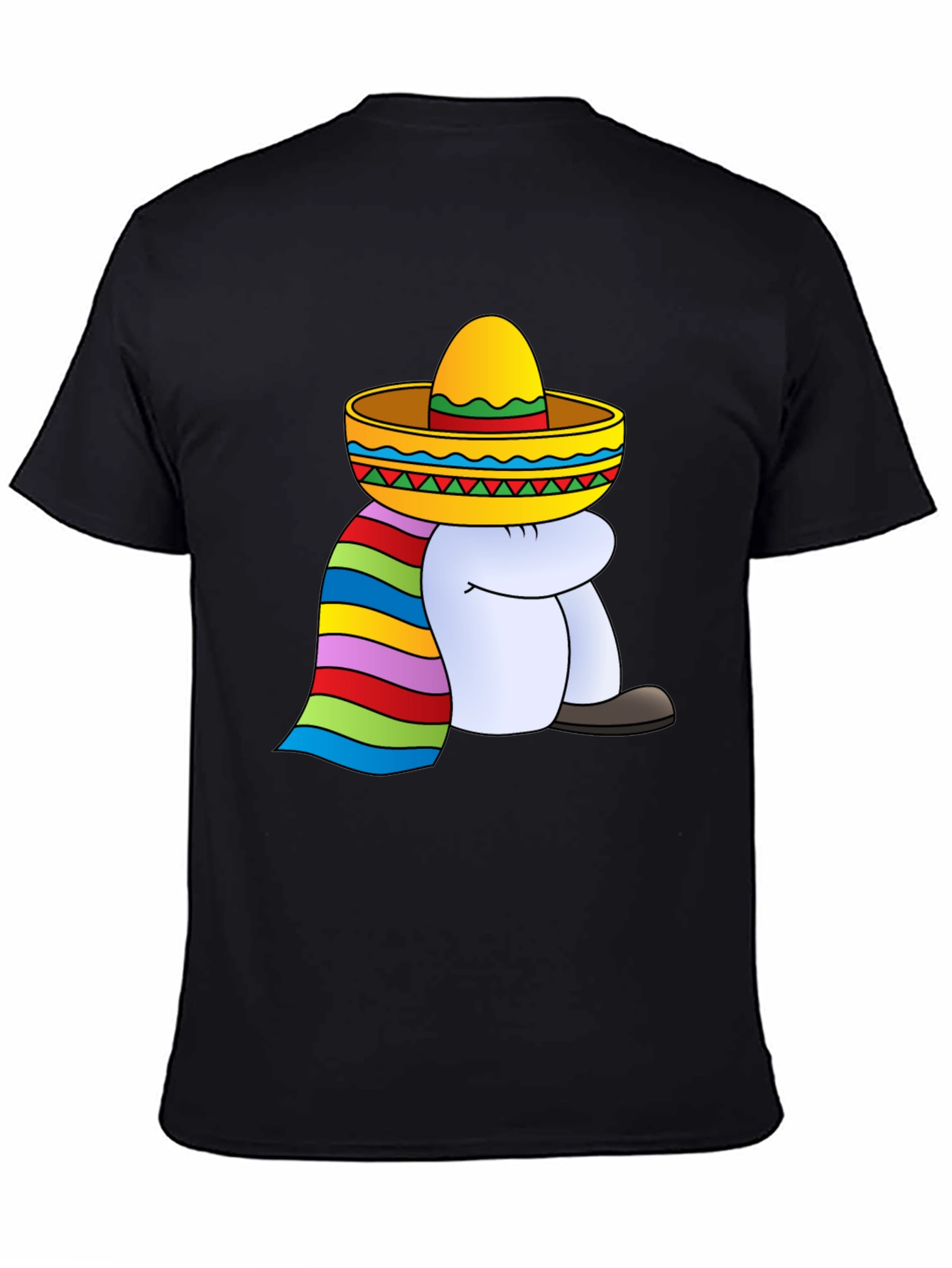 Camiseta Negra con Diseño de Sombrero y Poncho