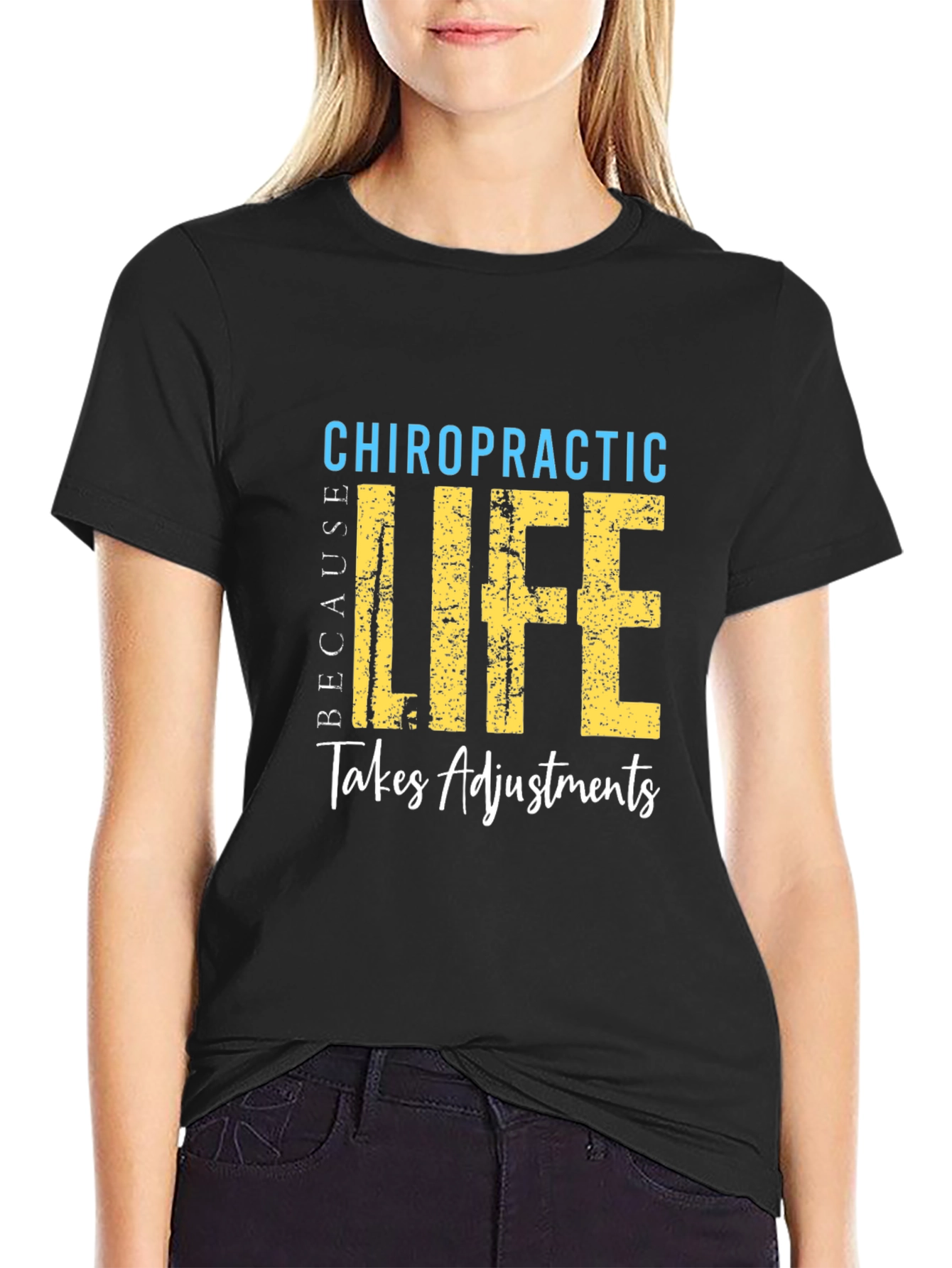 Camiseta Negra de Quiropráctica La Vida Requiere Ajustes